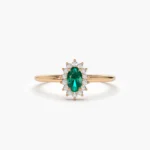 925 Silver Emerald Ring with Halo Diamonds - Image 7