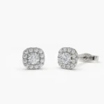 925 Silver Halo Setting Diamond Studs - Image 3