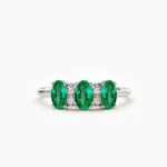 925 Silver Triple Oval Emerald Diamond Ring - Image 3