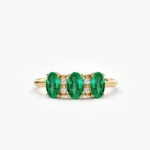925 Silver Triple Oval Emerald Diamond Ring - Image 2