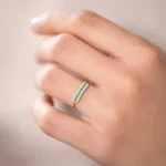 925 Silver Baguette Emerald and Diamonds Ring