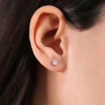 925 Silver Tiny Baguette Diamond Stud Earrings - Image 2