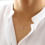 925 Silver Tiny Diamond Cross Necklace - Image 2