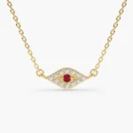 925 Silver Diamond and Ruby Evil Eye Necklace
