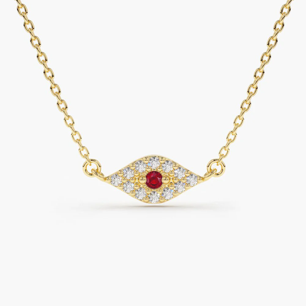 400548_157d3fddfe334b05b9ee666d2372771fmv2.webp 925 Silver Diamond and Ruby Evil Eye Necklace - Image 1