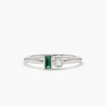 925 Silver Baguette Emerald and Diamond Ring - Image 4