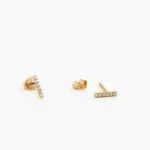 925 Silver Diamond Bar Stud Earrings - Image 2