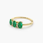 925 Silver Triple Oval Emerald Diamond Ring - Image 4
