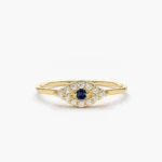 Swarish Diamond and Sapphire Evil Eye Silver Ring - Image 2