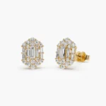 925 Silver Baguette & Round Diamond Hexagon Studs