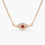 925 Silver Diamond and Ruby Evil Eye Necklace - Image 6