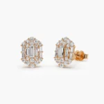 925 Silver Baguette & Round Diamond Hexagon Studs - Image 4