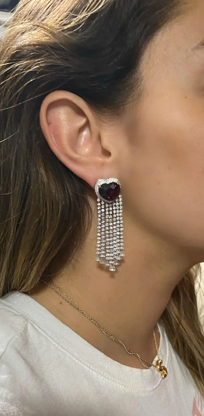 400548_23d2e842fda9452ca1c1e17c3792c631mv2.webp 925 Silver Rubellite Hearts with Diamond Fringe Earrings - Image 1
