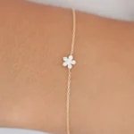 925 Silver Diamond Flower Charm Bracelet