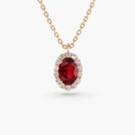 925 Silver Oval Cut Ruby Halo Diamond Necklace - Image 6