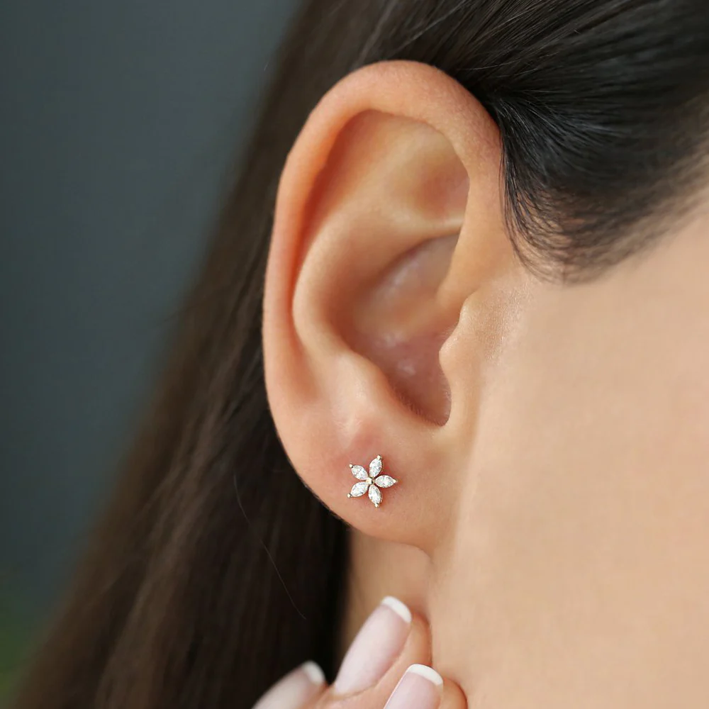 400548_29f4e28f99bd455fbabb6143873cc4ebmv2.webp 925 Silver Marquise Diamond Floral Studs - Image 1