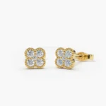 925 Silver Diamond Cluster Floral Studs Earrings - Image 4