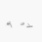 925 Silver Diamond Bar Stud Earrings - Image 4