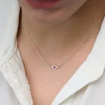 925 Silver Diamond and Ruby Evil Eye Necklace - Image 2