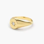 925 Silver Starburst Diamond Signet Ring - Image 5