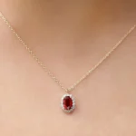 925 Silver Oval Cut Ruby Halo Diamond Necklace - Image 4