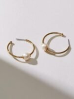 925 Silver Pearl Hoop Earrings - Image 5
