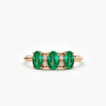 925 Silver Triple Oval Emerald Diamond Ring - Image 5