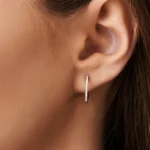 925 Silver Medium Diamond Hoop Earrings