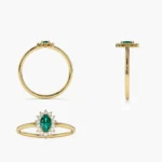 925 Silver Emerald Ring with Halo Diamonds - Image 4