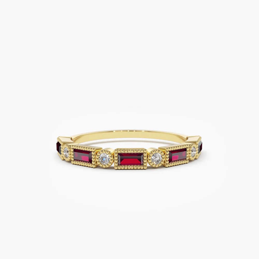 400548_45fbb0dacfe04e2589dda482331eb69amv2.webp 925 Silver Baguette Ruby and Diamond Ring - Image 1
