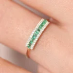 925 Silver Baguette Emerald and Diamonds Ring - Image 5