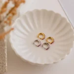 925 Silver Elise Ruby Gemstone Huggies Earrings - Image 2