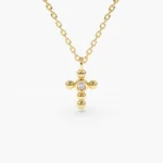 925 Silver Tiny Ball Diamond Cross Necklace - Image 2