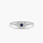 Swarish Diamond and Sapphire Evil Eye Silver Ring - Image 6