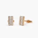 925 Silver Baguette Diamond Bar Earrings - Image 5