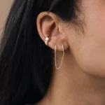925 Silver Minimalist Pave Duo Chain Earring - Image 4
