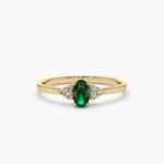 925 Silver Oval Emerald and Diamond Ring