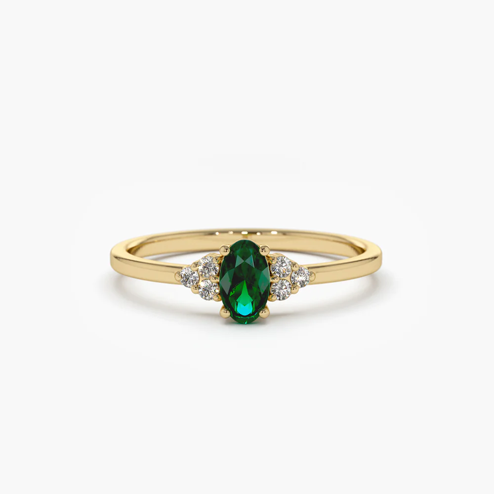400548_5c7d6a0450b14fe6ac9270ebfa5b0bdemv2.webp 925 Silver Oval Emerald and Diamond Ring - Image 1