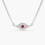 925 Silver Diamond and Ruby Evil Eye Necklace - Image 4