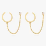 925 Silver Chained CZ Stud X Slim Cuff - Image 2