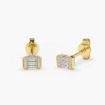 925 Silver Tiny Baguette Diamond Stud Earrings - Image 5
