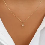 925 Silver Tiny Ball Diamond Cross Necklace - Image 6