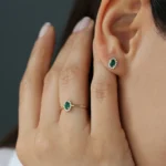 925 Silver Emerald Ring with Halo Diamonds - Image 3