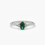 925 Silver Oval Emerald and Diamond Ring - Image 6