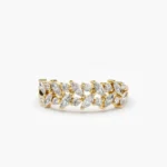 925 Silver Two Row Marquise & Round Diamond Ring