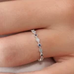 925 Silver Sapphire Art Deco Wedding Ring Band - Image 3