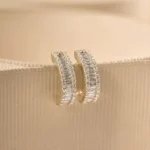 925 Silver Baguette and Round Diamond  Earrings