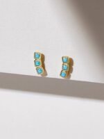 925 Silver Three Stone Stud Earrings - Image 4