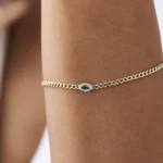 925 Silver Curb Link Emerald Bracelet