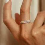 925 Silver Two Rows Marquise Diamond  Band